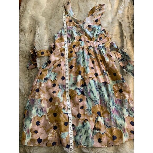 Theory Galla Dress Silk Watercolor Wrapover Bodice Open Back Ruffled Tie Waist 8 - Picture 14 of 14